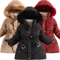 Thick Keep Warm Winter Girls Jacket Detachable Hat Plush Collar Hooded Padded Lining Coat For Kids