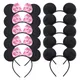 6Pcs Mickey Mouse Ears Solid Black Red Bow Headband Set Costume Deluxe Fabric Mouse Ears Headband