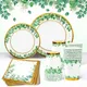 Sage Green Leaves Disposable Tableware Set Paper Plate Napkin Jungle Safari Birthday Party Decor