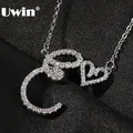 UWIN Initial Cursive Letters with Heart Pendant Necklaces Iced Out Initial Necklace Fashion Jewelry