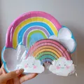 Unicorn Parti Disposable Tableware Unicorn Rainbow Plates Cups Napkin Girls Happy Rainbow Birthday