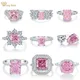 Wong Rain 925 Sterling Silver Crushed Ice Cut Pink Sapphire High Carbon Diamond Gemstone Engagement