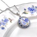 Dainty Forget Me Not China Necklace, Unique Birthday Gifts For Women, Blue Crystal Handmade Vintage Broken Jewelry