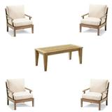Sack 5 Pc Lounge Chair Set: 4 Lounge Chairs & Coffee Table With Cushions in Sunbrela Fabric #57003 Canvas White