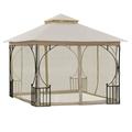 Outsunny 10 x 10 Patio Gazebo Double Roof Outdoor Gazebo Canopy Shelter with Netting Steel Corner Frame for Garden Lawn Backyard and Deck Beige