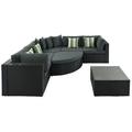 Patio Furniture 7PC Outdoor Wicker Rattan Sofa Set Lounger Striped Green Pillows
