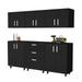 Akron 6 Piece Garage Set 3 Wall Cabinets + 2 Storage Cabinets + Drawer Base Cabinet Black