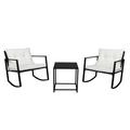 HiMiss 3pcs Single Rocking Chair Coffee Table Set Comfortable Weather-resistant Uv-resistant for Garden Decoration