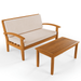 Aile Soria Acacia Wood Patio Outdoor Loveseat Set with Cushion Wood Coffee Table Cream