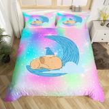 Kids Capybara Comforter Cover Twin Cartoon Sleeping Caprbara Bedding Set Gradient Rainbow Capybara Duvet Cover Kawaii Room Decor for Teens Boys Girls Pastel Tie Dye Bed Cover