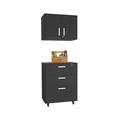 Borgata 2 Piece Garage Set Wall Cabinet + Drawer Base Cabinet Black