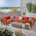 Christopher Knight Home Oana Outdoor U-shaped 8-seat Acacia Sectional Sofa Set w/ Fire Pit by teak finish + light gray + red cushion