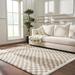 Hauteloom Kieu Checkered Shag Bedroom Living Room Area Rug - High Pile - Shaggy Plush Modern Soft Carpet - Gray Taupe White - 5 3 x 7