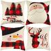 Mocoosy Christmas Pillow Covers 18 x 18 Inch Christmas Pillow Cases Set of 4 Plaid Linen Decorative Throw Pillow Covers Santa Snowman Reindeer Square Pillowcase for Xmas Home Office Sofa Decor