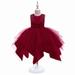 HAPIMO Girls s Party Gown Birthday Dress Solid Lace Splicing Round Neck Sleeveless Lovely Relaxed Comfy Princess Dress Mesh Tiered Ruffle Hem Cute Holiday Red 140