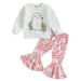 Xkwyshop Kids Baby Girls Halloween Clothes Ghost Print Sweatshirt and Flare Pants Suit 2 Piece Outfits Set
