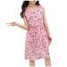 HAPIMO Girls s A Line Dress Tropical Leaf Floral Plaid Lovely Princess Dress Sleeveless Relaxed Comfy Round Neck Pleated Swing Hem Holiday Cute Pink 150