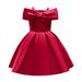 Leesechin Girls Dresses Clearance Toddler Solid Color Temperament Bowknot off Shoulder Pleated Skirt Birthday Party Gown Long Dresses