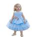 HAPIMO Girls s Party Gown Birthday Dress Solid Bowknot Cute Holiday Sleeveless Lovely Relaxed Comfy Princess Dress Round Neck Tiered Mesh Ruffle Hem Blue 110