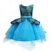 HAPIMO Girls s Party Gown Birthday Dress Floral Bowknot Relaxed Comfy Cute Holiday Sleeveless Lovely Princess Dress Round Neck Tiered Mesh Ruffle Hem Blue M