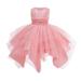 HAPIMO Girls s Party Gown Birthday Dress Solid Lace Splicing Round Neck Sleeveless Lovely Relaxed Comfy Princess Dress Mesh Tiered Ruffle Hem Cute Holiday Pink 130