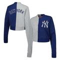 Women's Terez Gray/Navy New York Yankees Cropped Button-Up Cardigan