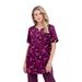 Plus Size Women's Print Notch-Neck Soft Knit Tunic by Roaman's in Berry Graphic Vine (Size 6X) Short Sleeve T-Shirt