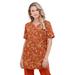 Plus Size Women's Print Notch-Neck Soft Knit Tunic by Roaman's in Copper Graphic Vine (Size 1X) Short Sleeve T-Shirt