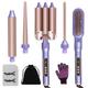 Hair Straighteners Curler Set, Triple Curling Iron with Interchangeable Barrels & Straightener Brush for Curly Straight Hairstyle, 80-230°C Temp Adjustment, Insulated Mat & Gloves & Clips Included