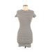 Soprano Casual Dress - Bodycon Crew Neck Short sleeves: Gray Print Dresses - Women's Size Medium