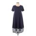 Lularoe Casual Dress - Midi Crew Neck Short sleeves: Blue Print Dresses - Women's Size X-Small