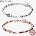 Bracelets perlés en argent regardé 925 pour femme breloque en or rose convient aux bracelets de