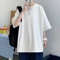 Men's Cotton Fashion Tshirt Solid Mens Summer T-shirts 5XL Male Oversized Tee Shirts Funny White