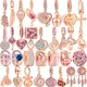 New Rose Pink Heart Flower Leaf Feather Pendant Pavé Clip Beads Fit Original Pandora Charms Bracelet