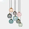 Nordic Colored Glass Ball Lustre Pendant Lights Modern Water Grain Restaurant Kitchen Hanging Light