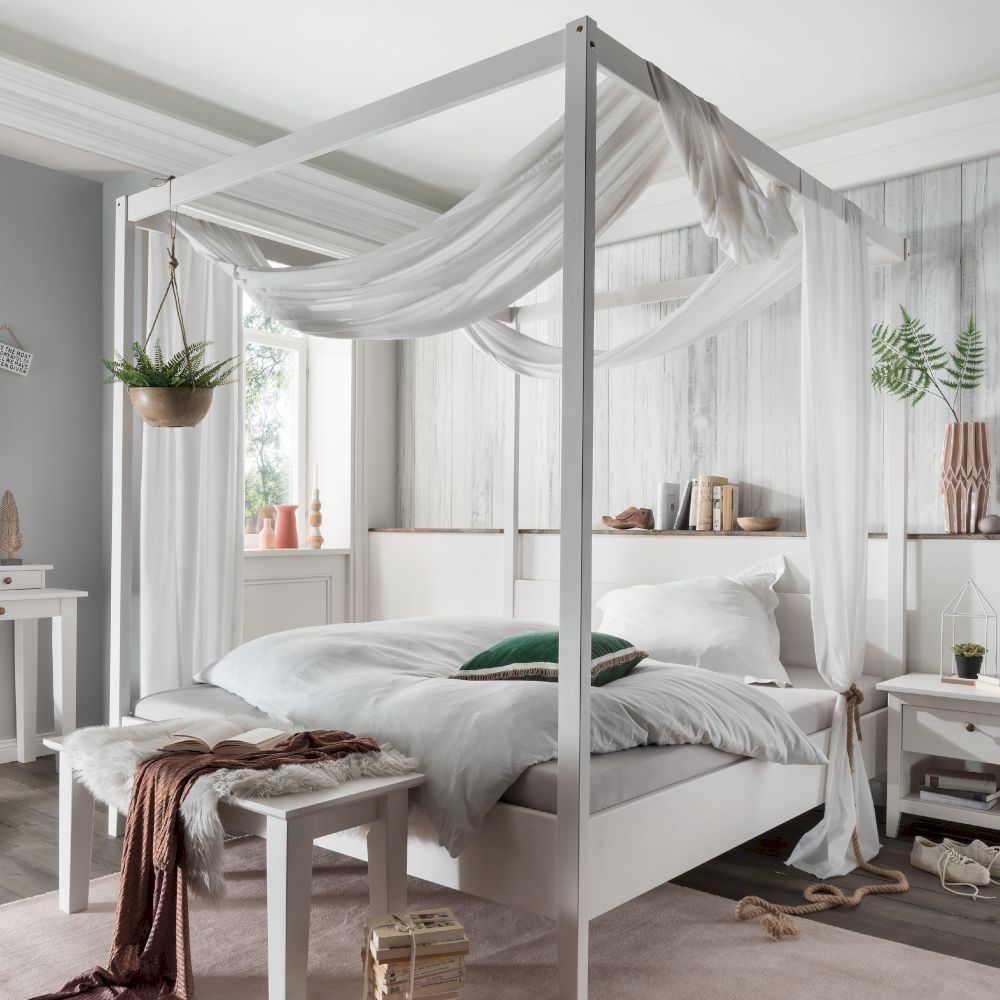 Massivholz »Solvita« Himmelbett weiß 160x200 cm