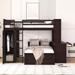 Full Over Twin Bunk Bed with Shelves, Desk and Wardrobe, Full Size Loft Bed with A Twin Size Stand-Alone Bed, Espresso