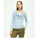 Brooks Brothers Women's Long Sleeve Cotton Modal Ruffled Top | Medium Blue Heather | Size Small