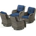 MeetLeisure 4 Pieces Outdoor Patio Furniture Wicker Swivel Chair with Cushions for Backyard Navy