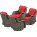 MeetLeisure 4 Pieces Outdoor Patio Furniture Wicker Swivel Chair with Cushions for Backyard Red