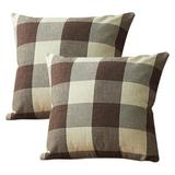 2 Plaid Throw Pillowcase Outdoor Indoor Throw Pillow Farmhouse Square Pillowcase Home Decor 18 x 18 inches - Coffee