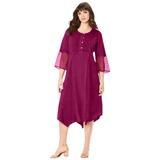 Plus Size Women's Embroidered Acid-Wash Boho Dress by Roaman's in Berry Twist (Size 22 W)