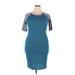 Lularoe Casual Dress - Sheath Crew Neck Short sleeves: Blue Color Block Dresses - Women's Size X-Large