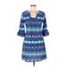 Argueh Casual Dress - A-Line Scoop Neck 3/4 sleeves: Blue Chevron/Herringbone Dresses - Women's Size Medium