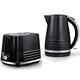 TOWER Solitaire Black 1.5L 3KW Jug Kettle & 2 Slice Toaster. Matching Modern Design Kettle & Toaster Set in Black with Chrome Accents