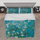 Wewoo Home Van Gogh Almond Blossom Quilt Set Bedding Queen Comforter Covers Aesthetic Aqua Blue Duvet Cover 3 Piece Set for Kids Bedroom King
