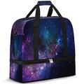 Space Nebulae Foldable Travel Duffel Bag Galaxy Space 47L Weekend Bag with Trolley Sleeve Wet Seperated Shoulder Tote Bag for Sports Gym Travel