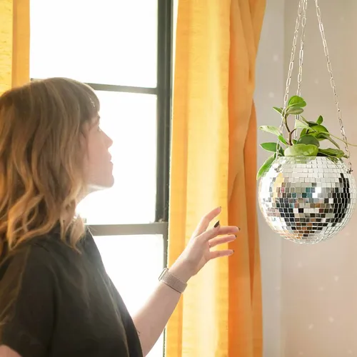 Disco Ball Pflanzer Globus Form Spiegel Hängen Vase Blumentöpfe Aufhänger Seil Hängenden Korb