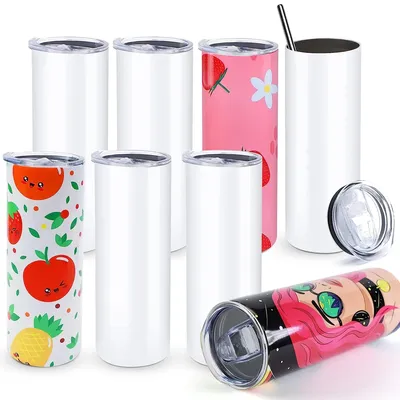 HTVRONT 8 Stück/4 Stück 20 OZ Sublimationsbecher Skinny Straight Sublimate Tumbler Blank DIY Tassen Tassen Geschenke mit Sublimationspapieren
