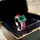 2023 New Vintage Two Tone Lab Emerald Luxury Wedding Band Ring for Woemn Princess Cut CZ Delicate
